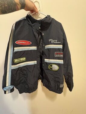 Pacsun Formula 1 Windbreaker Jacket with Patches - Navy & Light Blue